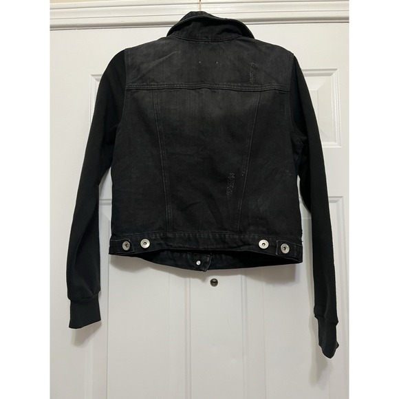 Cisono Moto Jacket Womens Medium Black Button Multiple Pockets Crop Denim - Picture 4 of 6